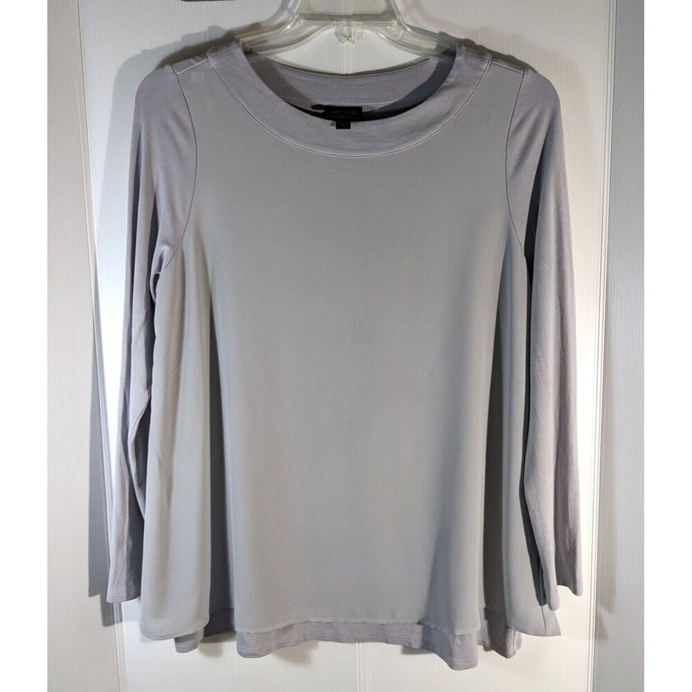J Jill Top Gray with Chiffon Overlay Wearever Collection Long Sleeve